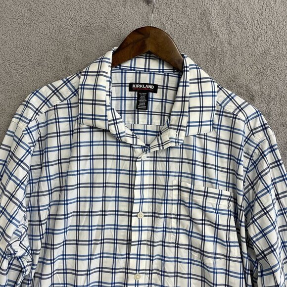 NEW Kirkland Signature Men's XL Blue & White Plaid Performance Sport Dress Shirt - Picture 8 of 9
